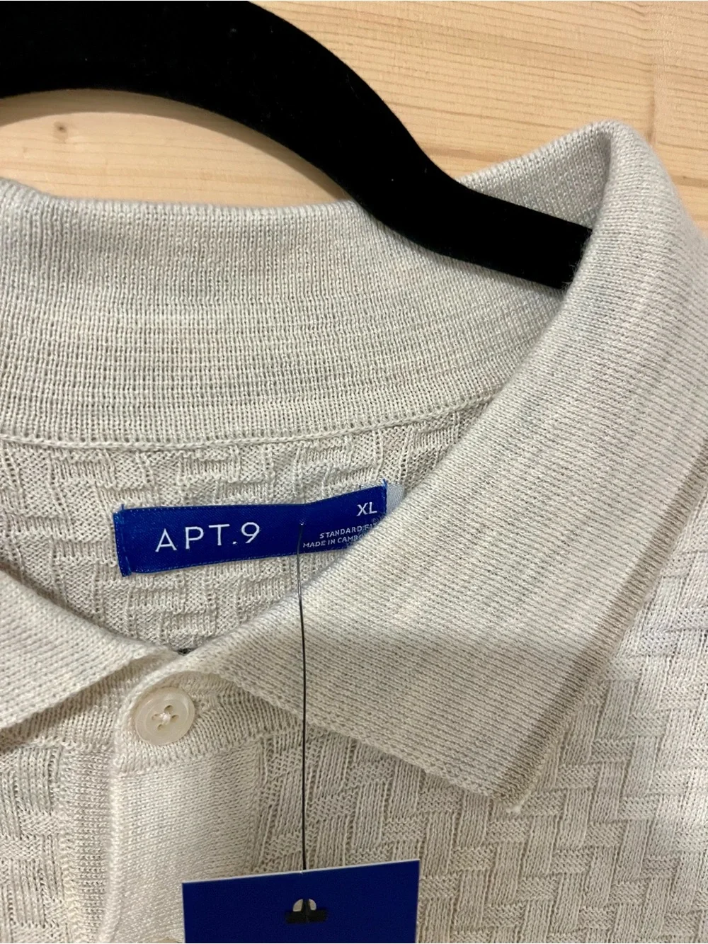 Apt. 9 Men's Cream Textured Long-Sleeve Polo Shirt - Picture 4 of 10